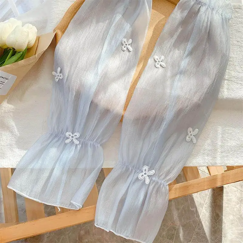 Sun Protection Sleeves Women Ice Silk Lace Arm Guards Cooling Loose Bow Sleeve Outdoor Fashion for Hiking and Driving