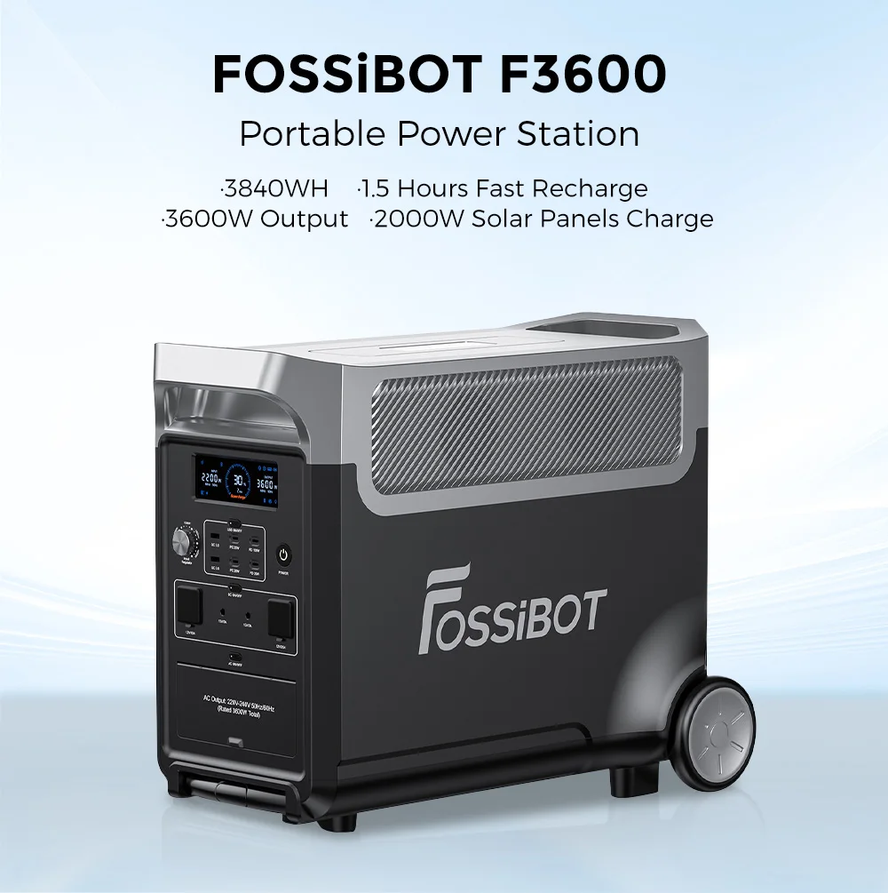 FOSSiBOT F3600 Pro, stazione di alimentazione portatile con tecnologia MPPT, generatore di corrente a onda sinusoidale pura, ricarica rapida, capacità di 3840 Wh, espandibile, oltre 6500 cicli di