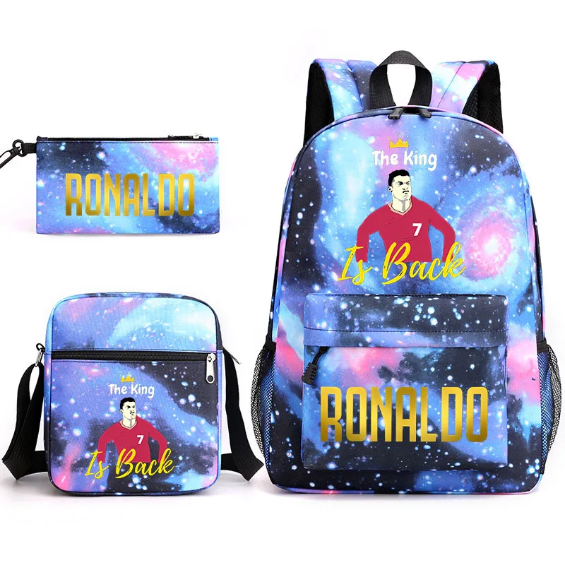 Ronaldo printed backpack 3pcs/set children's backpack campus student schoolbag outdoor travel bag set shoulder bag pencil case