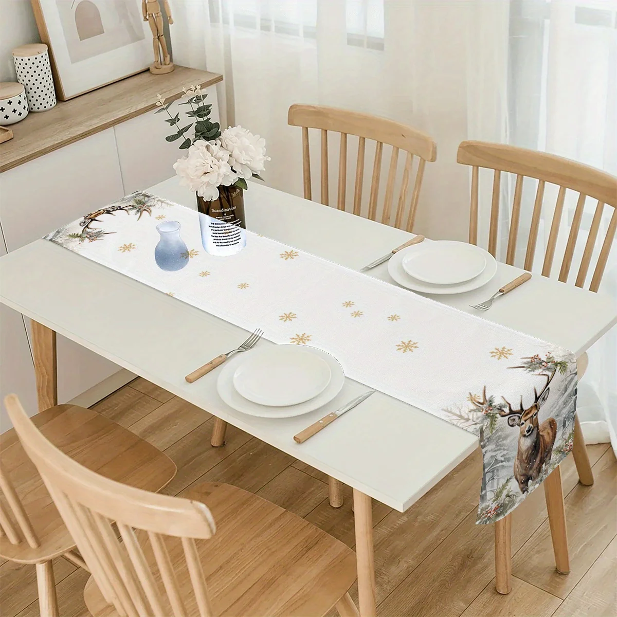 VIKAMA الرنة ندفة الثلج الجدول عداء البوليستر النسيج الجدول عداء مثالية لزينة حفلة مأدبة عطلة #4