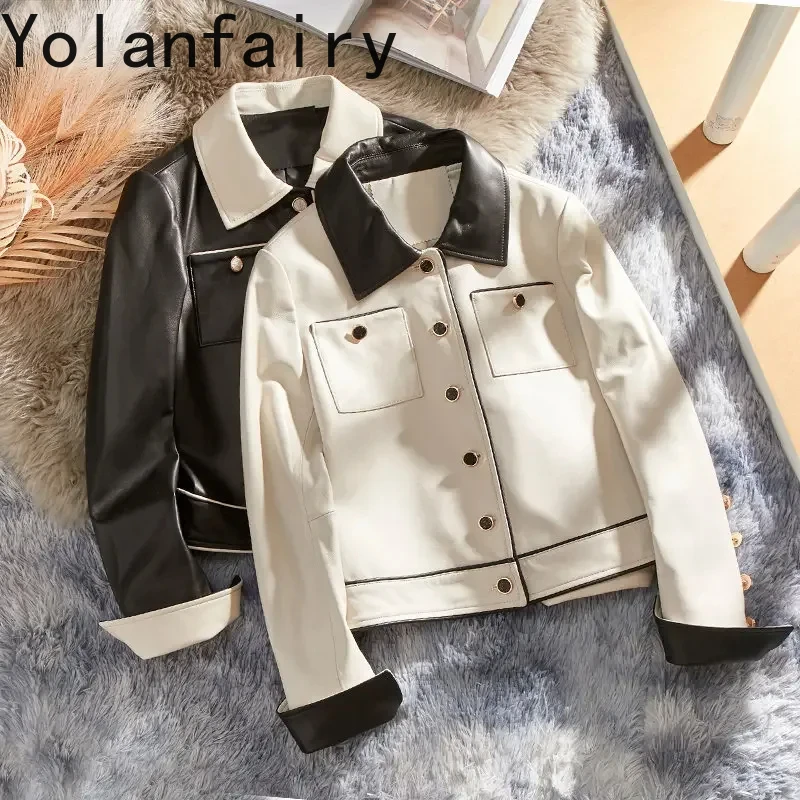 Real Leather Jacket Women Genuine Sheepskin Leather Jackets for Women 2024 Spring Fall Clothes Short Leather Coat Chic Outwears