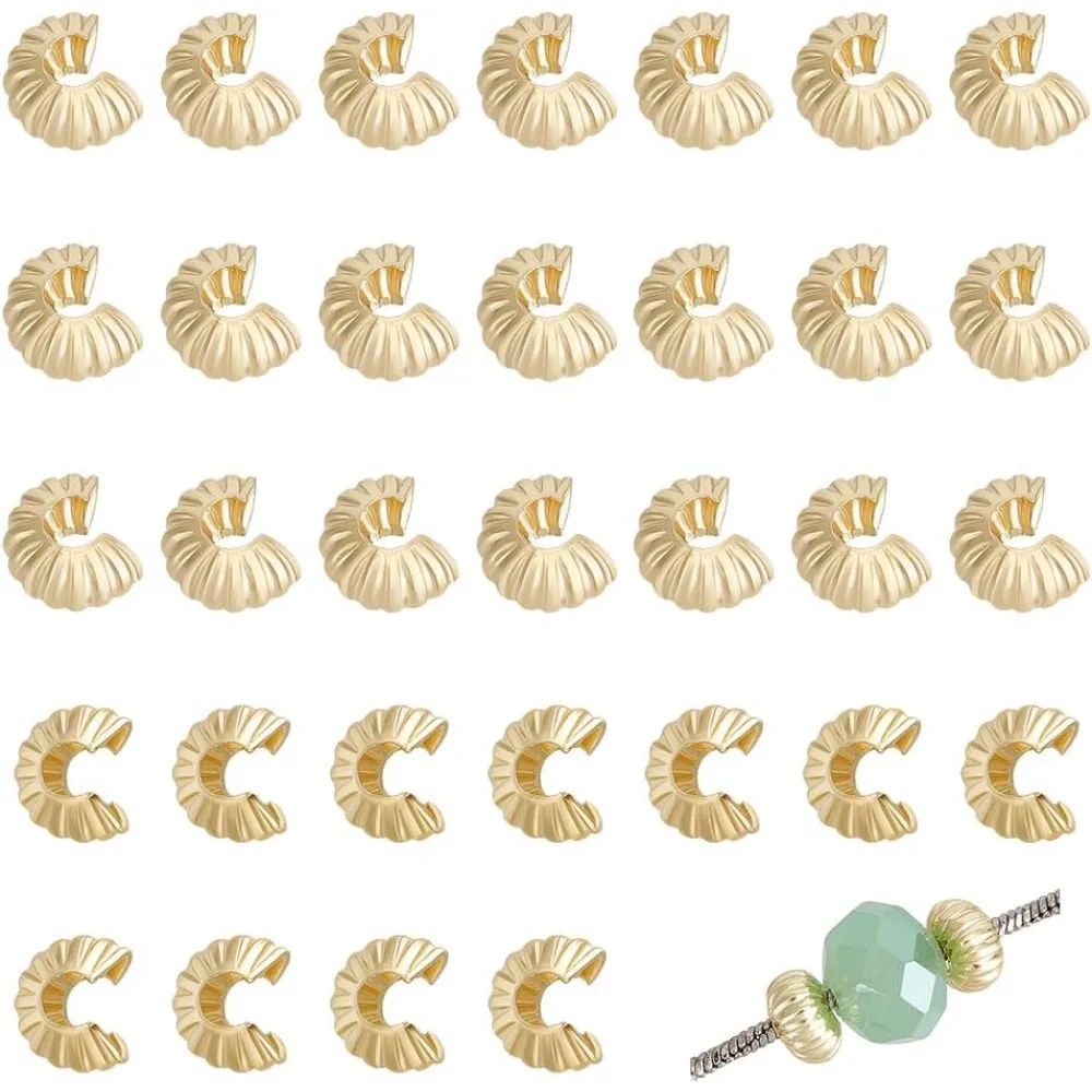 

100Pcs 14K Brass Cover Beads 0.21x0.14Inch Crimp Bead Knot Covers Metal Half Round Open Crimp Beads Knot Covers Caps for Jewelry