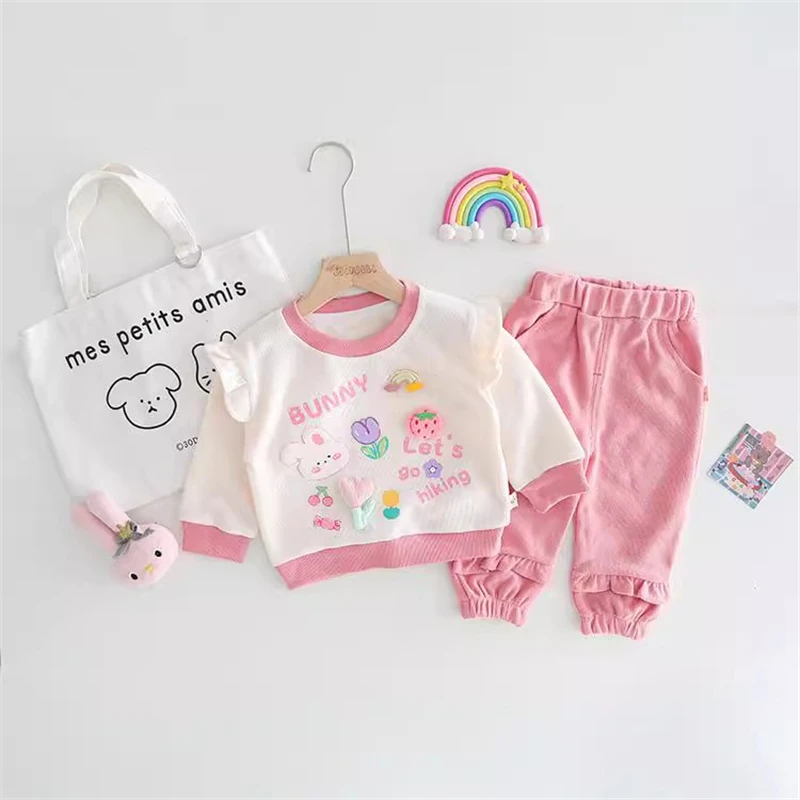 Girls T Shirt Jeans 2 Piece Sets Children Clothing Baby Sportswear Floral Lace Infant Clothes Outfits Kids Princess Costumes