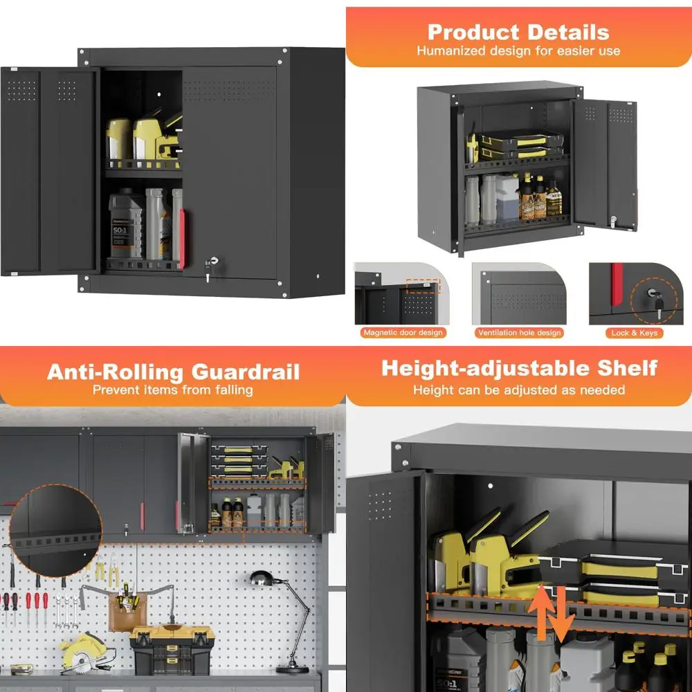 

надежный стальной гаражный настенный шкаф с регулируемыми полками и противоударным хранилищем