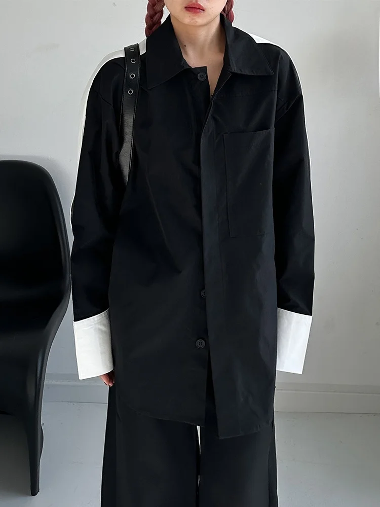 

Расслабленная рубашка с деконструированными плечевыми ремнями и длинными рукавами, повседневная, в стиле колор-блок, из полиэстера, для весны