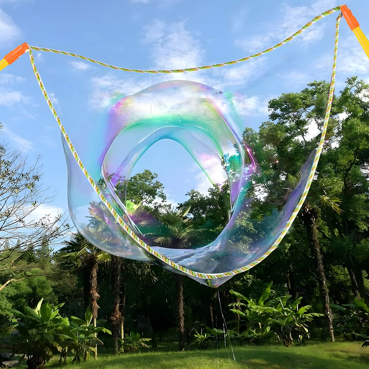 Corde à bulles géante en acier inoxydable, 2 pièces, baguette de conception télescopique, cadeaux de fête, activité de plein air pour enfants