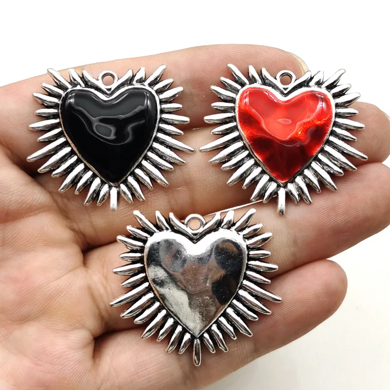 5PCS Retro Gothic Zinc Alloy Sacred Heart Drip Oil Pendant Angel Love DIY Earrings Necklace Accessories ef4973