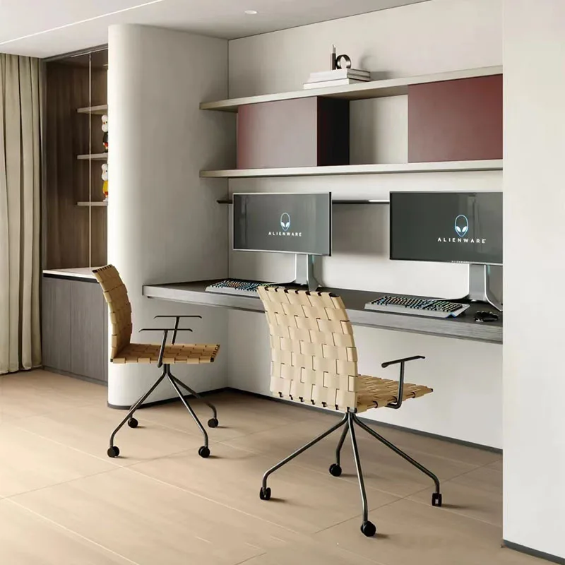 Industrial style woven office chair with armrest book chair