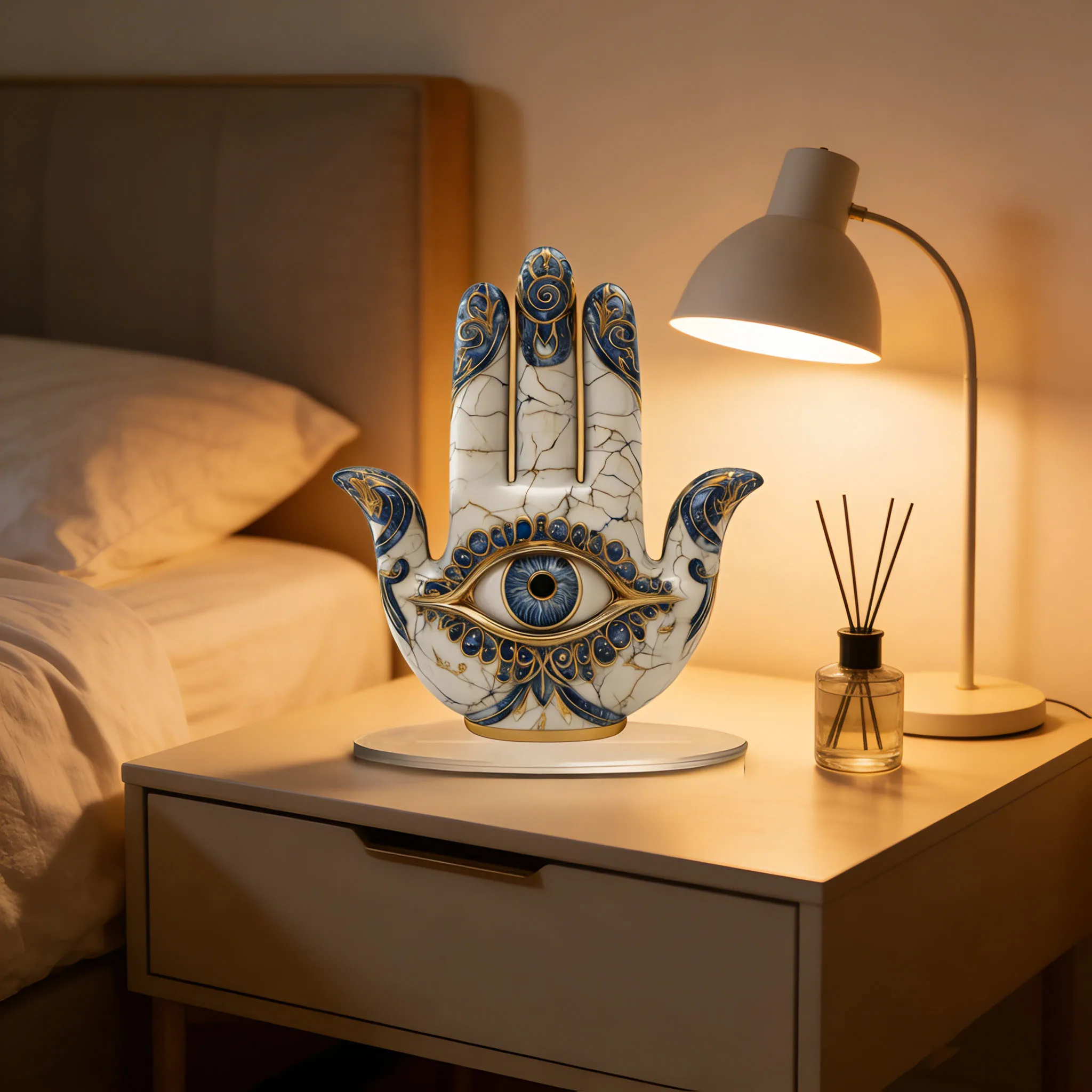 1 Elegant Eye-Shaped Decor With Blue And Gold Pattern Design - Symbolizing Protection And Vision, Suitable As Home Gift,2D Flat