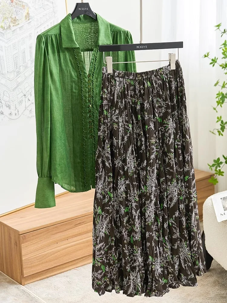 

Элегантная юбка миди с цветочным принтом, на резинке, плиссированная, А-силуэт, классический стиль, для офиса, из смесового полиэстера и хлопка