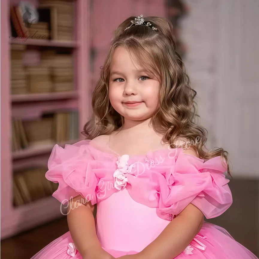 فساتين فتاة الزهور المخصصة قبالة الكتف لحفلات زفاف الأميرة عيد ميلاد لفساتين التواصل الأول