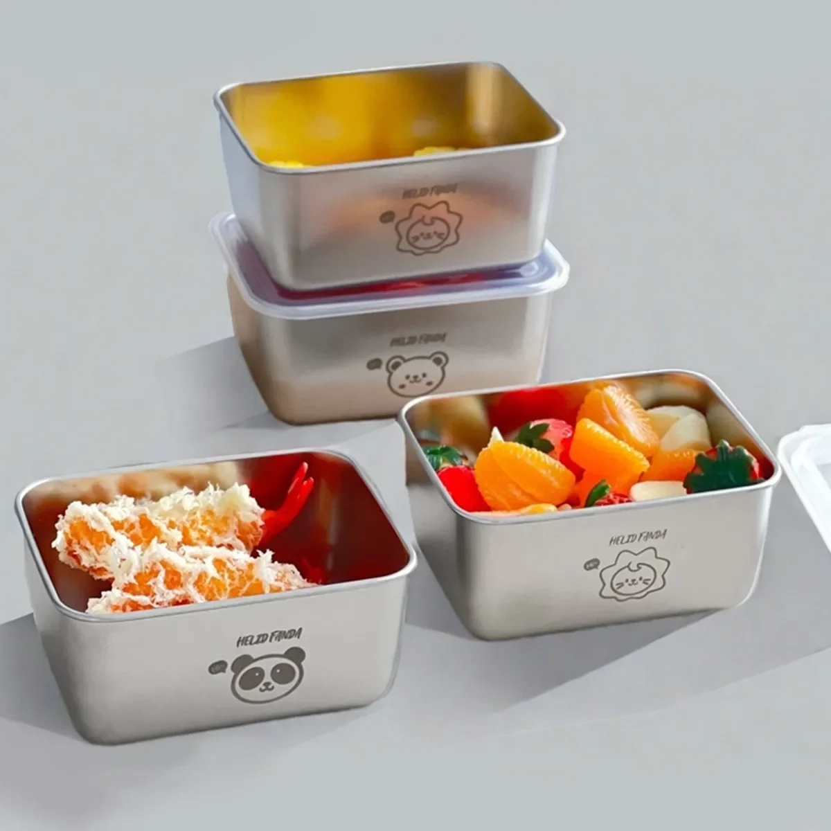 Thicked 304 Stainless Steel Square Lunch Box Kids Students Portable Leak-proof Fruit Bento Box Food Container Refrigerator Safe
