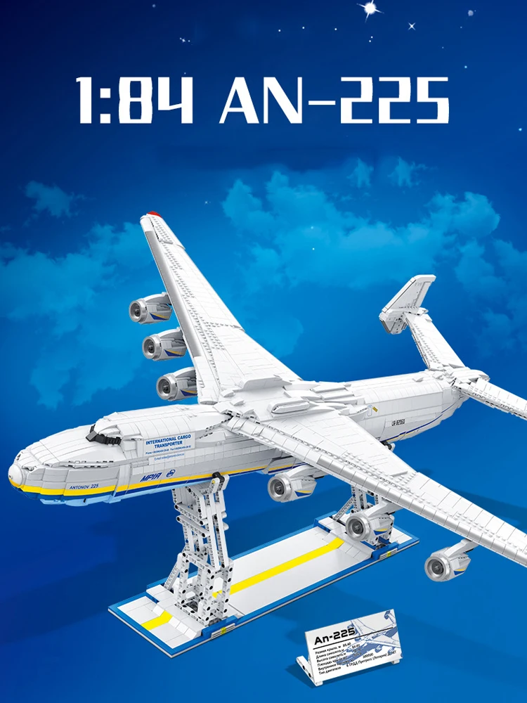1:84 Maßstab Modernes Fahrzeug An-225 Militär-Transportflugzeug Baustein Sowjetisches Flugzeugmodell Konstruktions-Bausteine Spielzeug – Detail 1