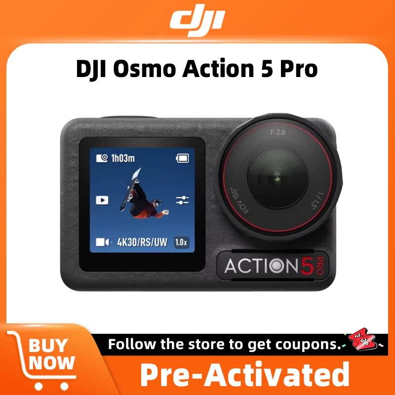 Câmera de Ação DJI Osmo Action 5 Pro com Sensor de 1/1.3", Tela Touchscreen OLED Dupla de Alta Brilho e Bateria com Duração de 4 Horas