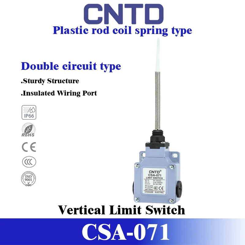 CNTD CSA-061 / 071 / 081 Spring Rod Type Limit Switch IP65 Waterproof Zinc Alloy Double Circuit Industrial Micro Switch CNC
