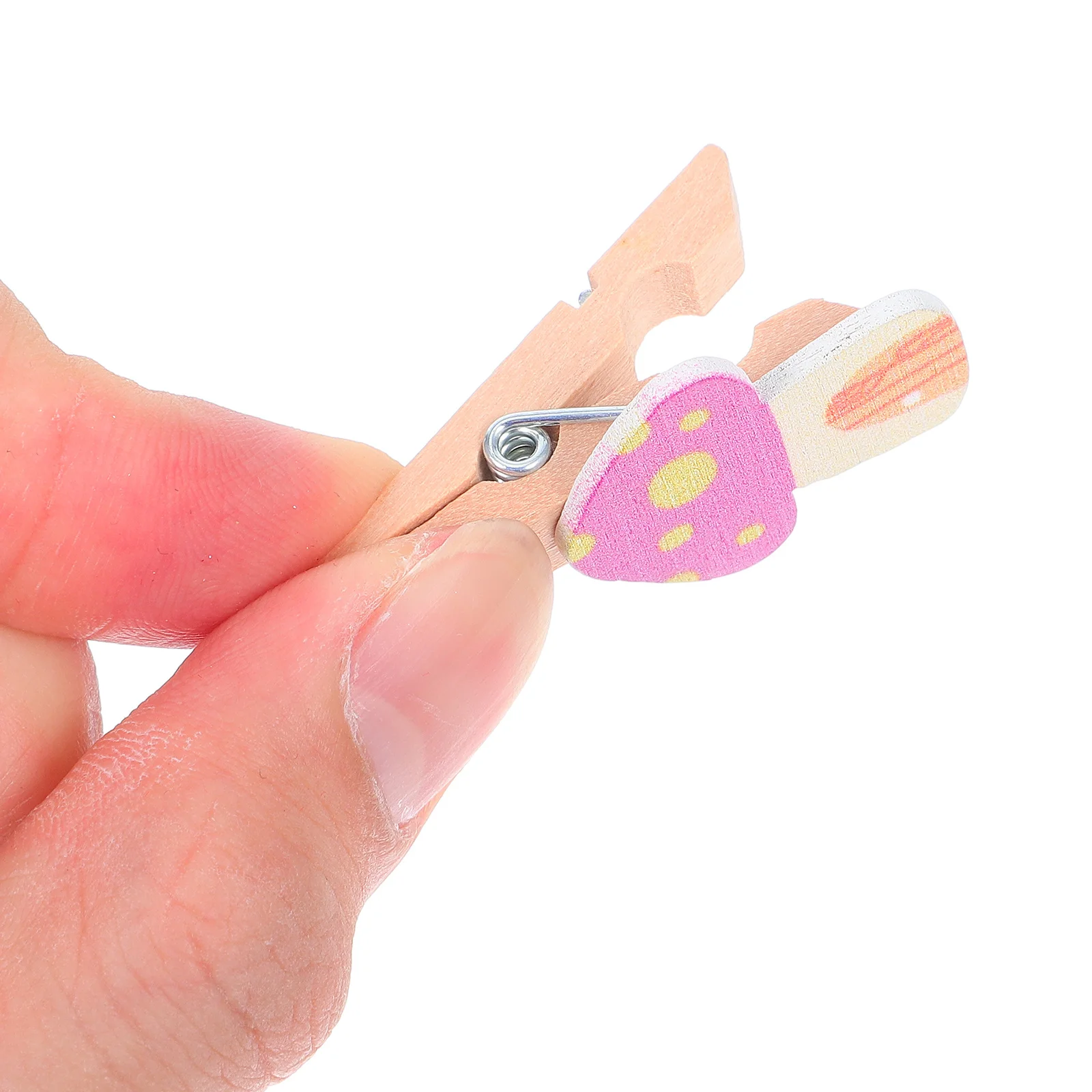 

50Pcs Wood Photo Clips Mushroom Design Multifunctional Snacks Clamp Handmade Craft Decoration Office Use