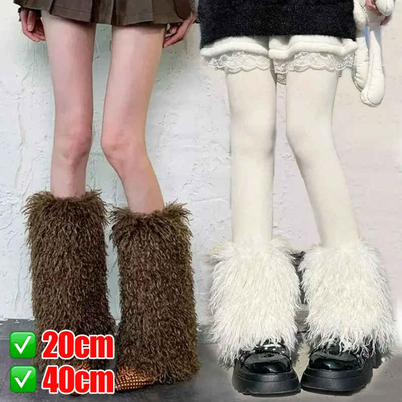 

Сапоги JK из искусственного меха 20/40 см, чулки для женщин и девочек Y2K, гетры в стиле Харадзюку, утепленные длинные чулки с пушистым мехом