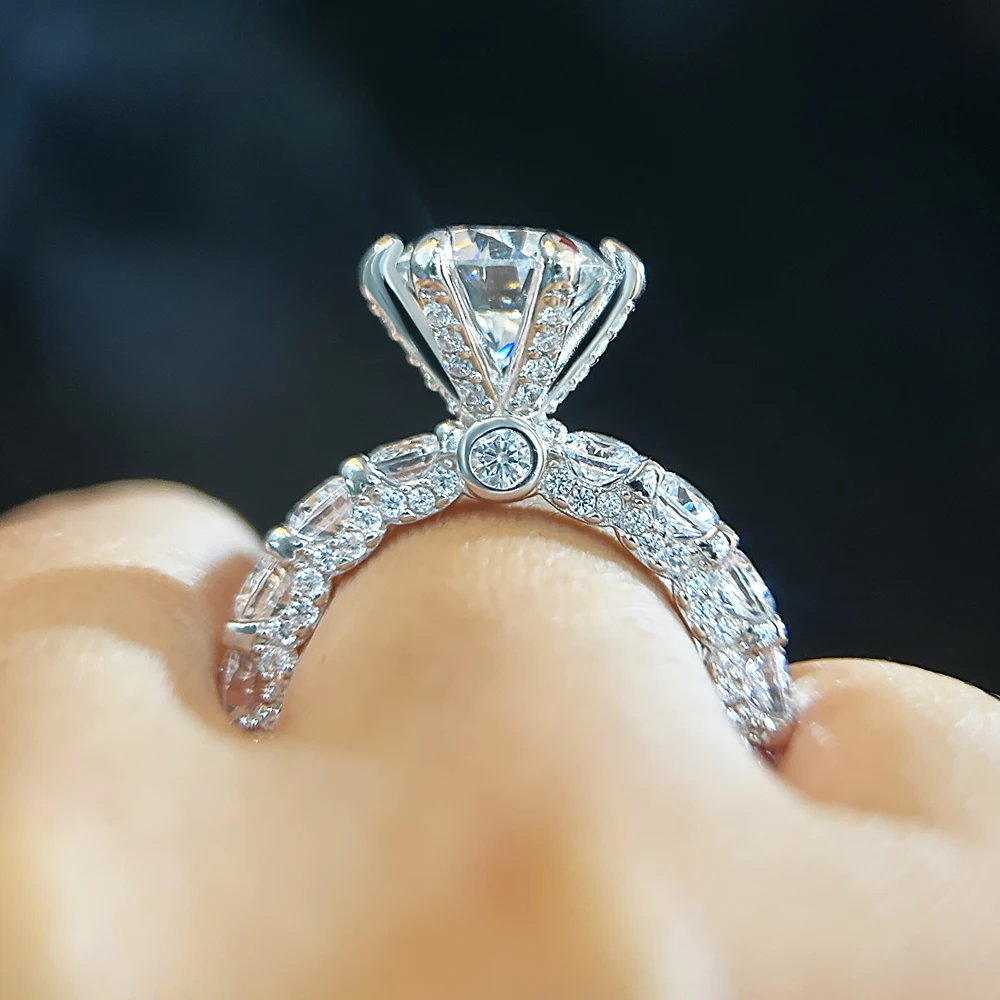 4Carat Real Moissanite Rings Women 925 Sterling Silver Wedding Sparkling Diamond Eternity Band Gifts Fine Jewelry GRA Certified