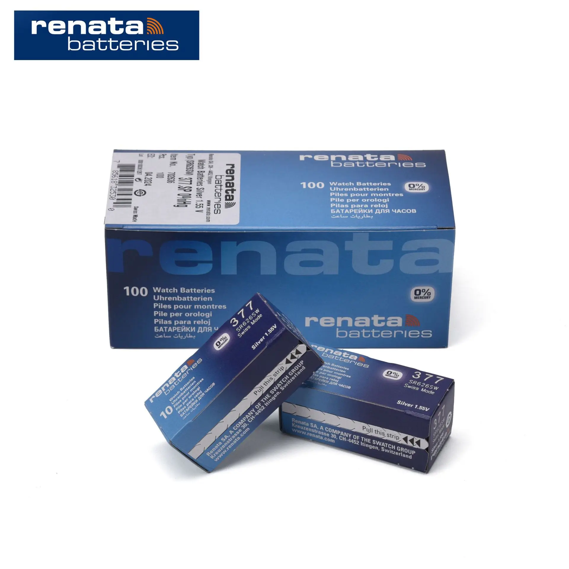 100pcs renata Silver Oxide Watch Battery 377 SR626SW 626 1.55V % original brand renata 377 all size