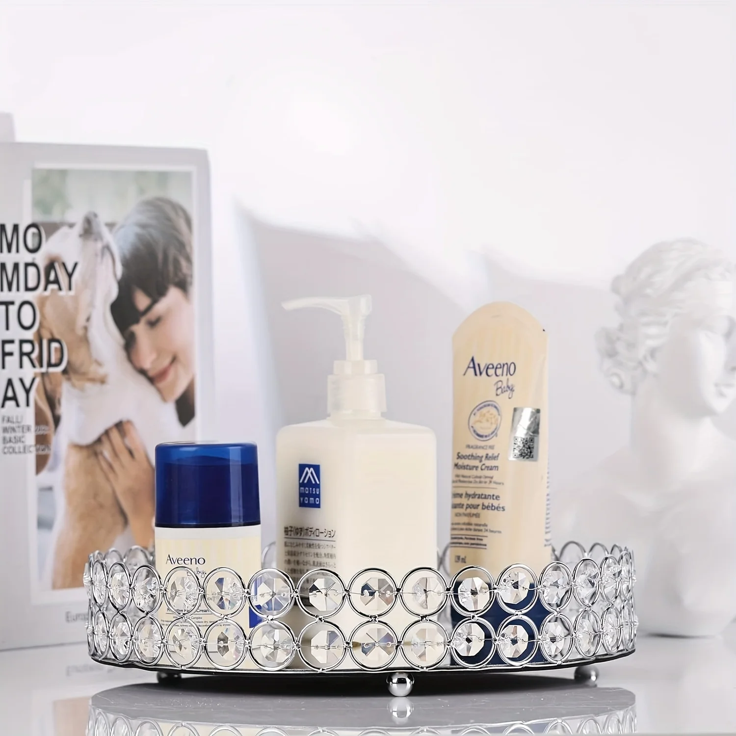 

1pc Vanity Perfume Tray, Bathroom Vanity Tray, Metallic Crystal Mirror Acrylic Tray, Perfume Tray For Makeup, Jewelry, Cosmetic