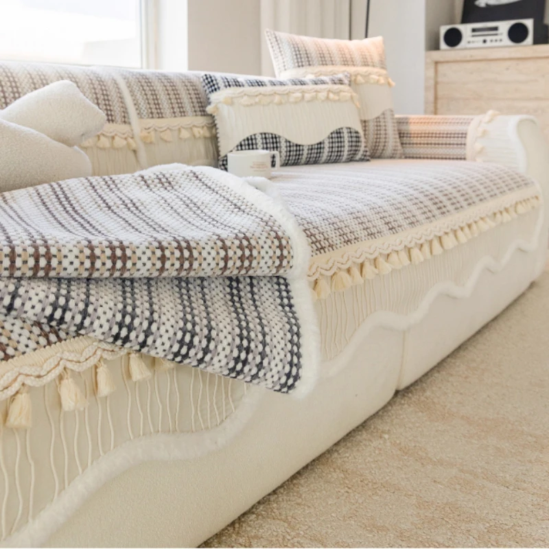 

Чехол для дивана из синели во французском стиле, нерегулярный чехол для дивана L, нескользящий пыленепроницаемый коврик для дивана, коврик для декора гостиной Copridivano