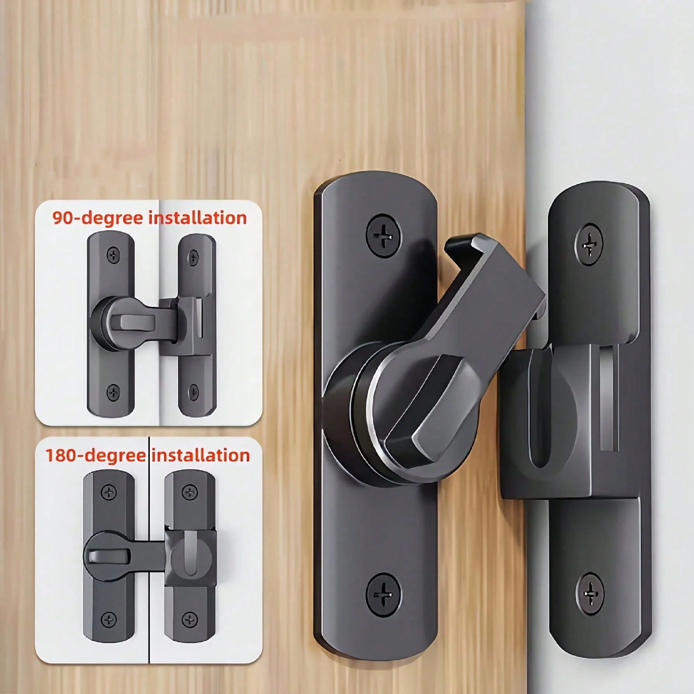 2pcs/set Heavy-Duty Anti-Theft Door Lock, 90°/180° Adjustable Sliding Pin Lock, Commercial/Residential Grade, Black Heavy-Duty C