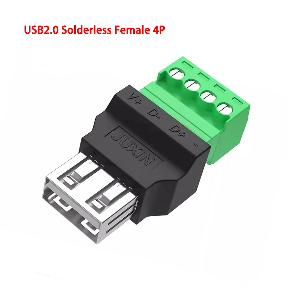 USB2.0 solderless plug male/female to 5-pin computer TV cell phone keyboard and mouse terminal block jack connector with shieldi