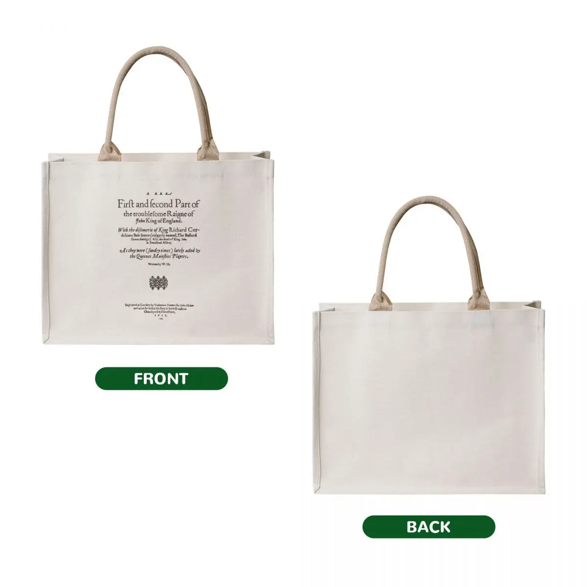 Shakespeare King John Frontpiece - Simple Black Version Tote Bag shopping bags foldable Women's shopping bag Custom bag
