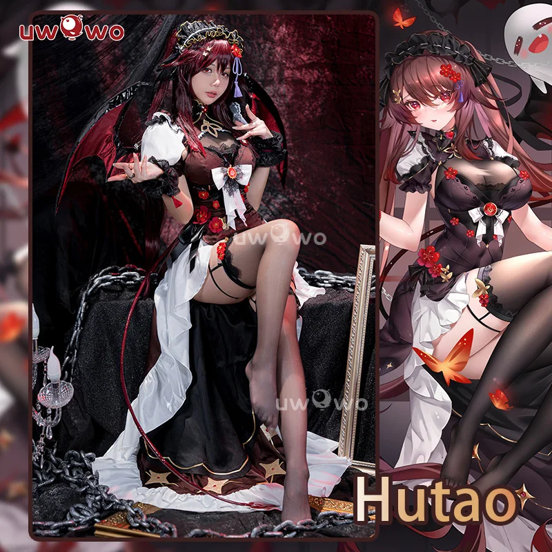 

LAST BATCH UWOWO Genshin Impact Fanart Hutao Succubus Hutao Cosplay Costume Hu Tao Costume with Wings Tail Dress Cosplay Outfit