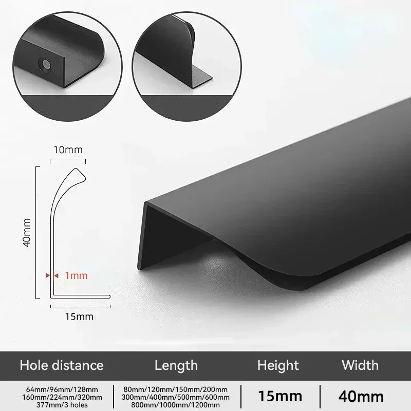 Verborgen deurgrepen Zwart Gouden Mount Vingerrand Lade Trek Verborgen handgreep Aluminiumlegering Lange meubelgrepen Hardware