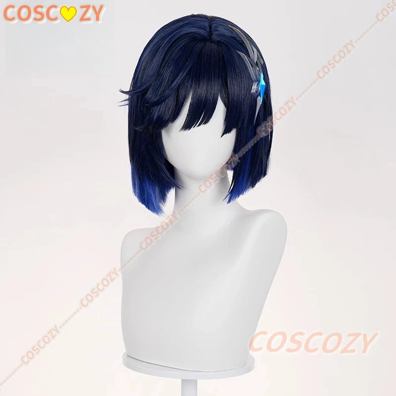 Genshin Impact Yelan Tranquil Banquet Cosplay perruque nouvelle peau bleu foncé cheveux courts fête d'halloween pour femmes filles Festival accessoires