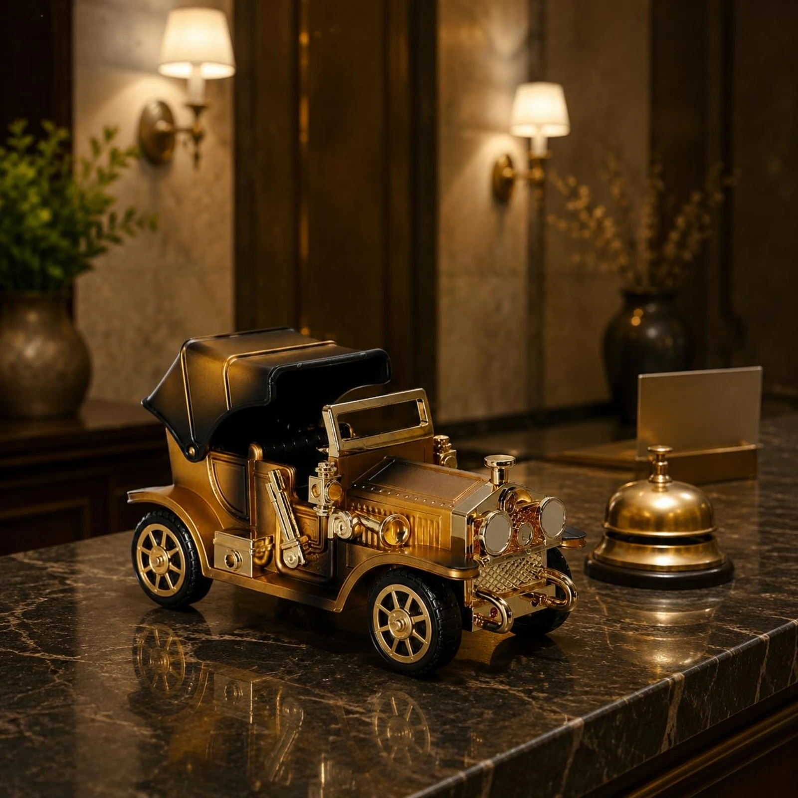 Vintage Car Melody Box Metal Craft Retro Old Car Ornament Decor Piece Desktop Display for Living Room, Entrance Hall