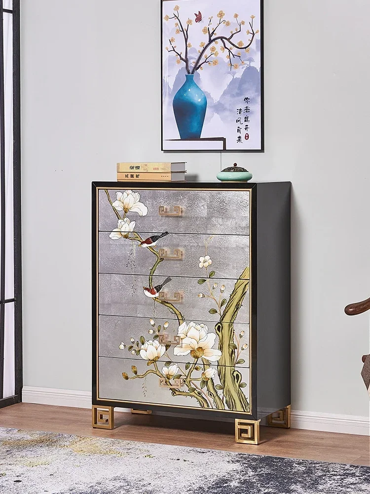 Storage Side Cabinet Bedroom Drawer beside TV Storage Hand Painted Curio Cabinet