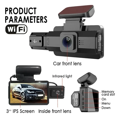 Imagen 2 del producto Cámara de salpicadero 2K 1440P de 3 pulgadas para coches, grabadora de vídeo interior, cámara WIFI para vehículo, visión nocturna, DVR, caja negra, accesorios para coche