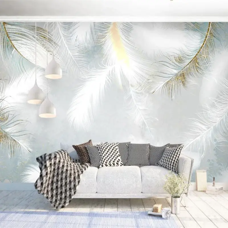 

beibehang Custom wallpaper 3d modern minimalist hand-painted watercolor feather mural Nordic small fresh TV background wall обои