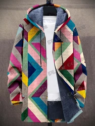 Simple Geometry Art & Vintage Art Pattern 3D Printed Men's Fashion Plush Thick Hooded Coat Winter Casual Warm zipper jacket CM14