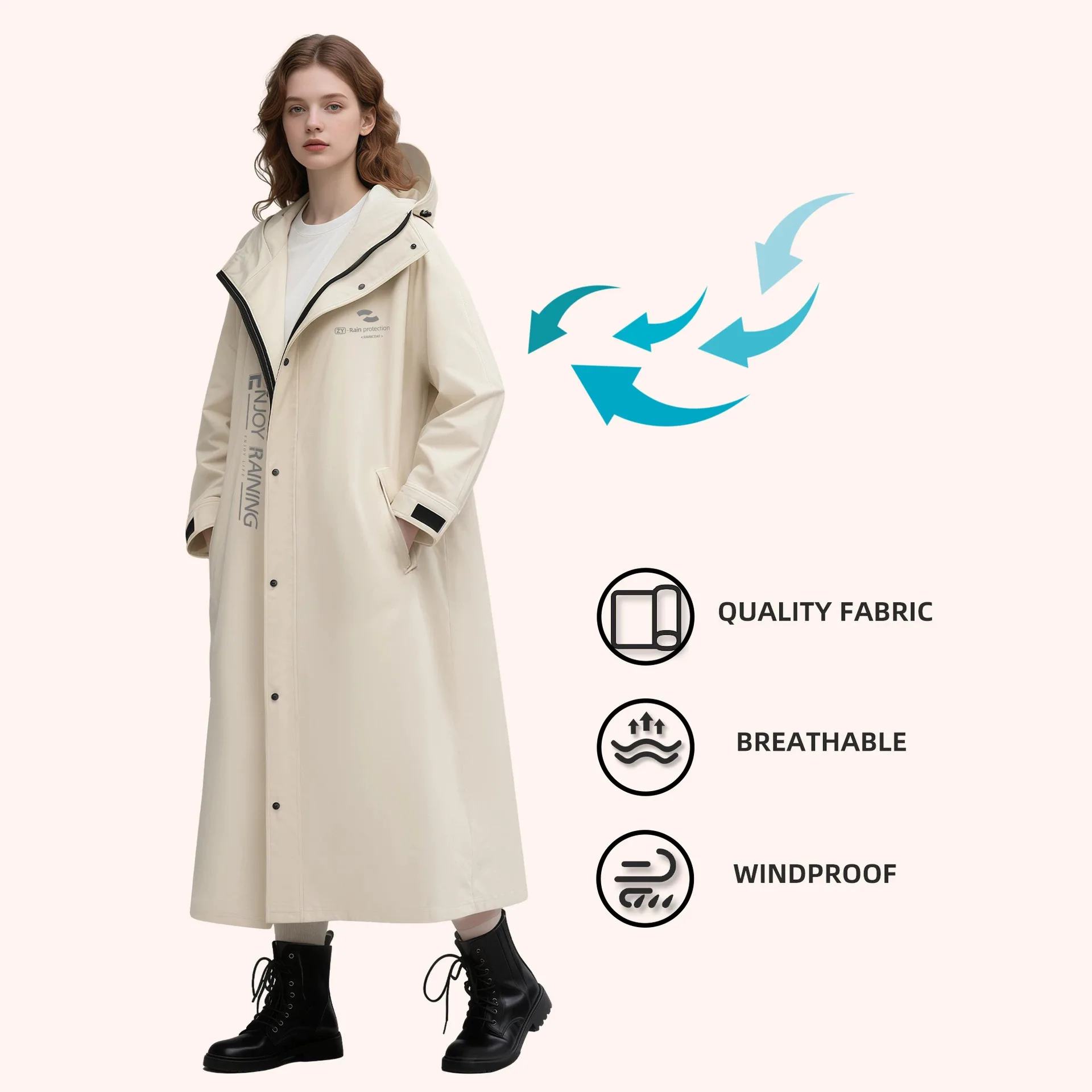 Waterproof Long Loose Windbreaker Style Hooded Raincoat Women Men Electric Bicycle Poncho Portable Outdoor Travel Hking Rainwear