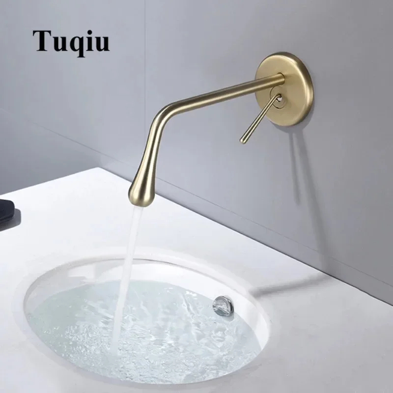 Bathroom Basin Faucet Brass Brushed Gold Sink Mixer Tap Hot & Cold Lavatory Crane Tap In-Wall Water Drop Faucet Rose Gold/Gold