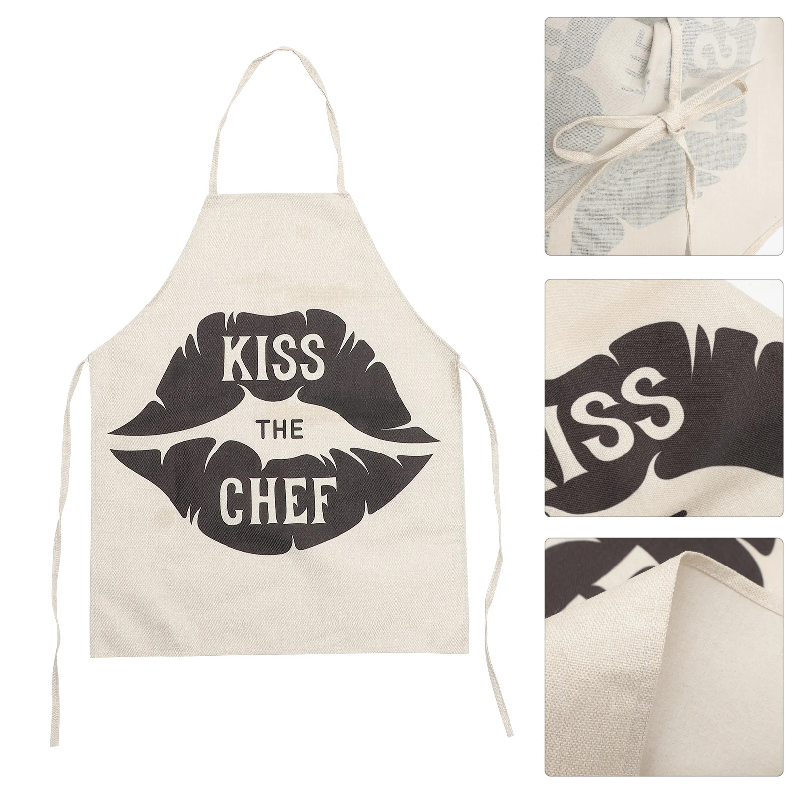 Fashion Kiss The Chef Pattern Cotton Linen Kitchen Cooking Aprons Double Seam Sewing Clear Pattern Workplace Restaurant Aprons f