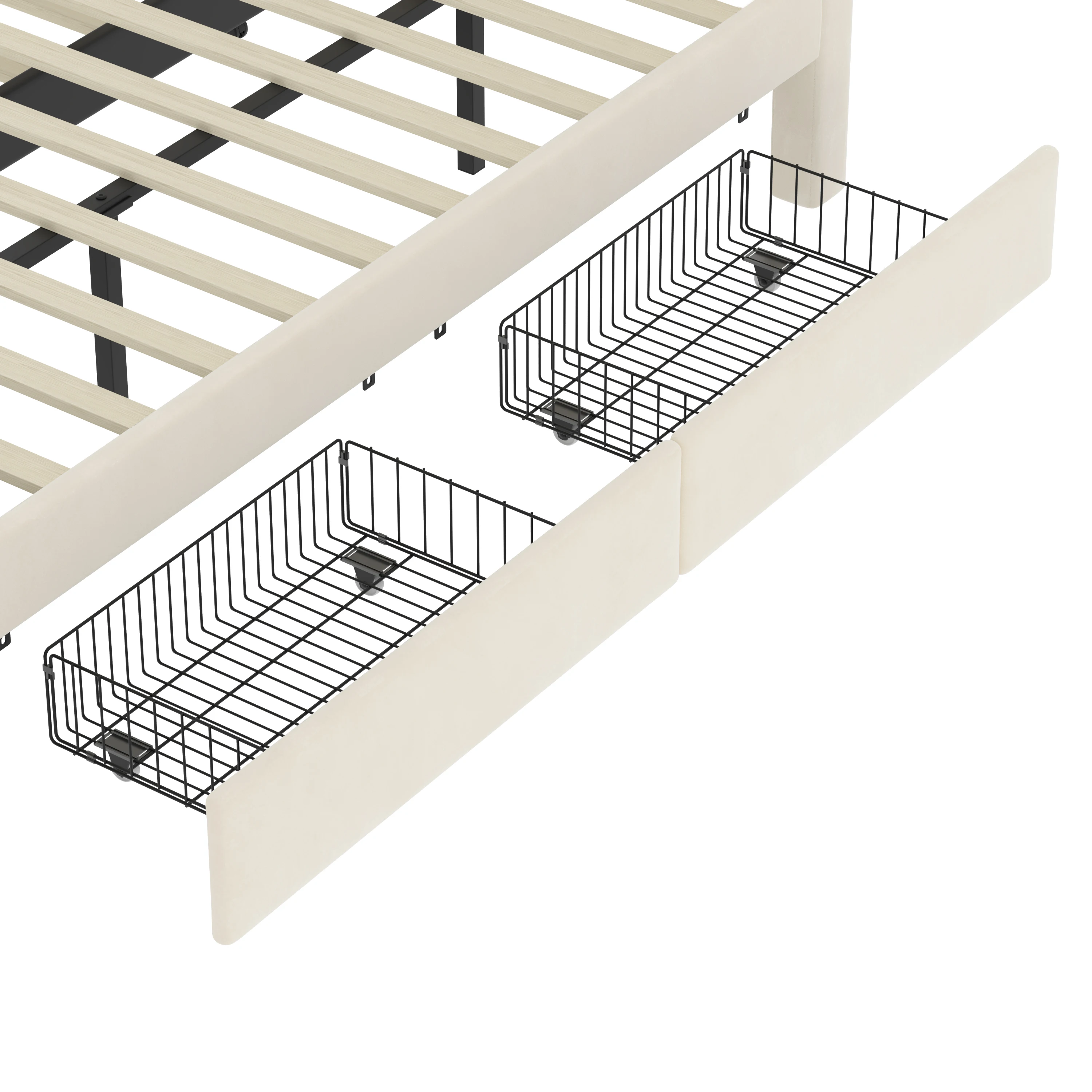 طقم غرف نوم مكون من قطعتين سرير بمنصة منجدة بحجم كوين مع سرير دولاب ودرجين خفيف وتخزين شحن USB وأرجل معدنية