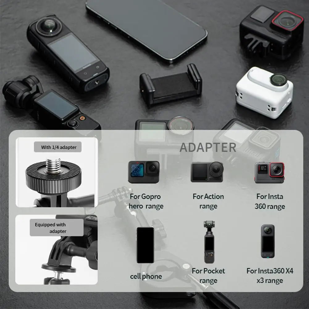 Bicycle Motorcycle Camera Bracket For DJI Pocket 3 Camera Riding Clamp 360° Rotation Stable For GoPro Insta360 Series