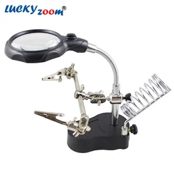 Black Table Lamp 2 LED Reading Illuminated Magnifier Desk Electronic Inspection Repair Clamp magnifying Loupe Hot Sale