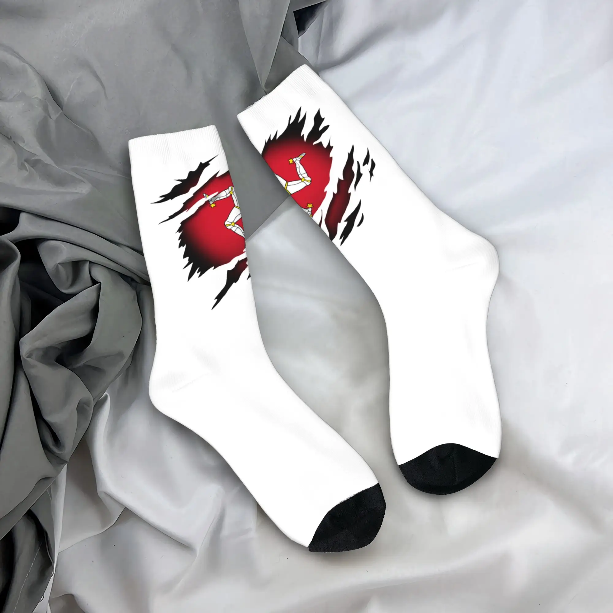 

Носки с индивидуальным принтом флага острова Мэн для женщин и мужчин, эластичные, на лето, осень и зиму, укороченные носки