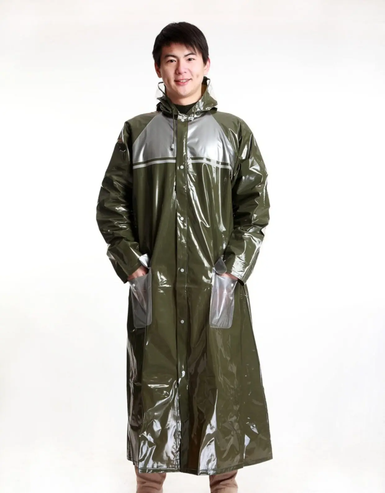Man Loosen Big Shape Raincoat Jacket Hooded PVC Waterproof Rainproof