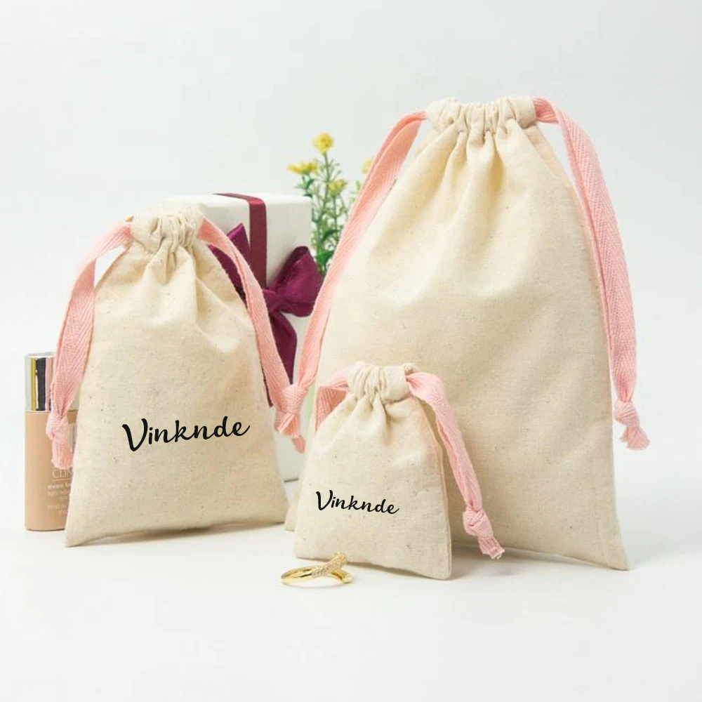

Personalization Organic Cotton Drawstring Jewelry Bag Custom Logo Canvas Natural Pouch for Watch & Glasses Recyclable Gift Pack
