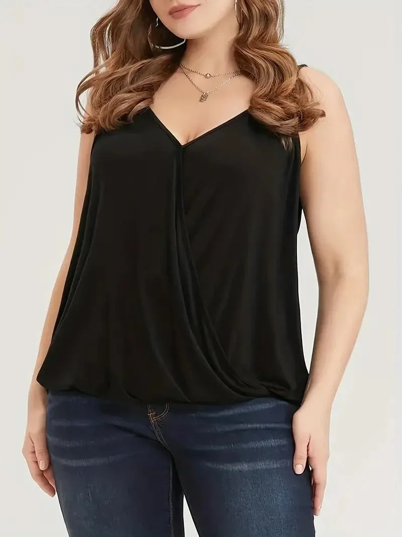 

Women's Plus Size 1XL-5XL Fashion V Neck Cross Connection Tank Top Ladies Summer Solid Casual Sleeveless Top
