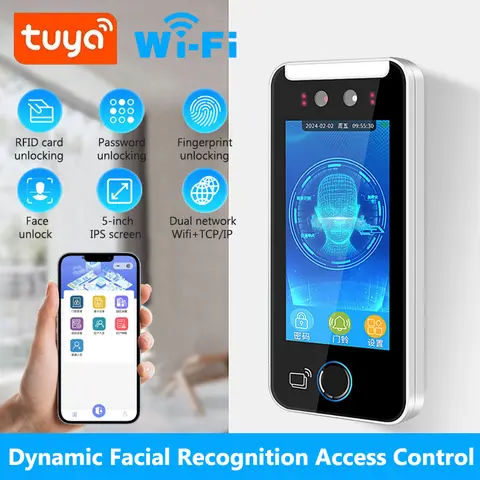 5inch IPS Screen TCP/IP WIFI Tuya App Dynamic Facial Recognition Access Control Face Attendance Machine Fingerprint Password
