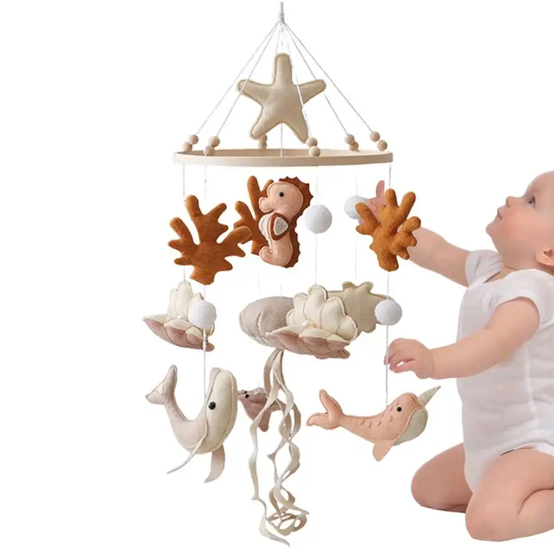 Nursery Mobiles Marine Animal-Themed Crib Ceiling Mobile Starfish Wind Chime Bedbell Aesthetic Calming Mobile Toys With Bell For