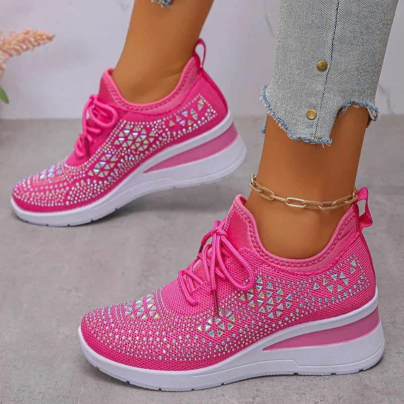 

Women's Shiny Rhinestone Sports Shoes, Breathable and Non Slip Casual Shoes, Fashionable Thick Soled Lightweight Single Shoes