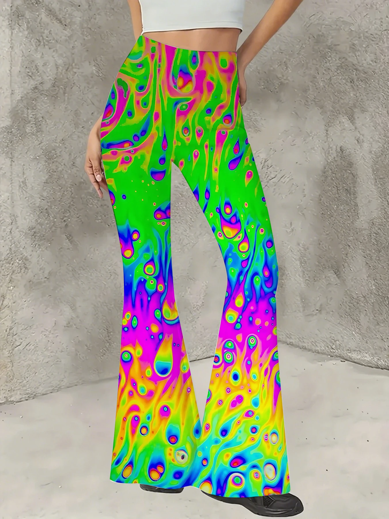 

Women's All-Over Print Flared Leggings Stretchy High Waist Bell Bottom Pants